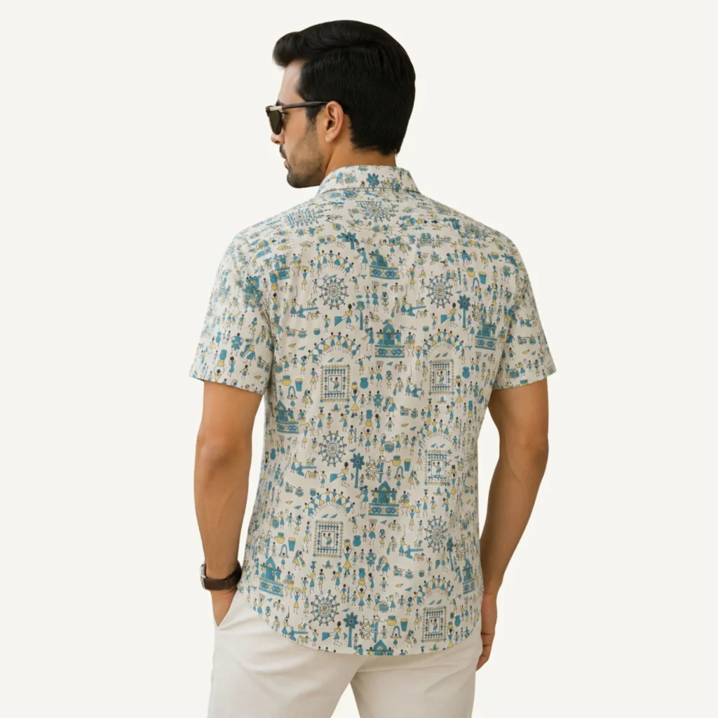printed cotton shirt for men half sleeves warli art branded stylish new