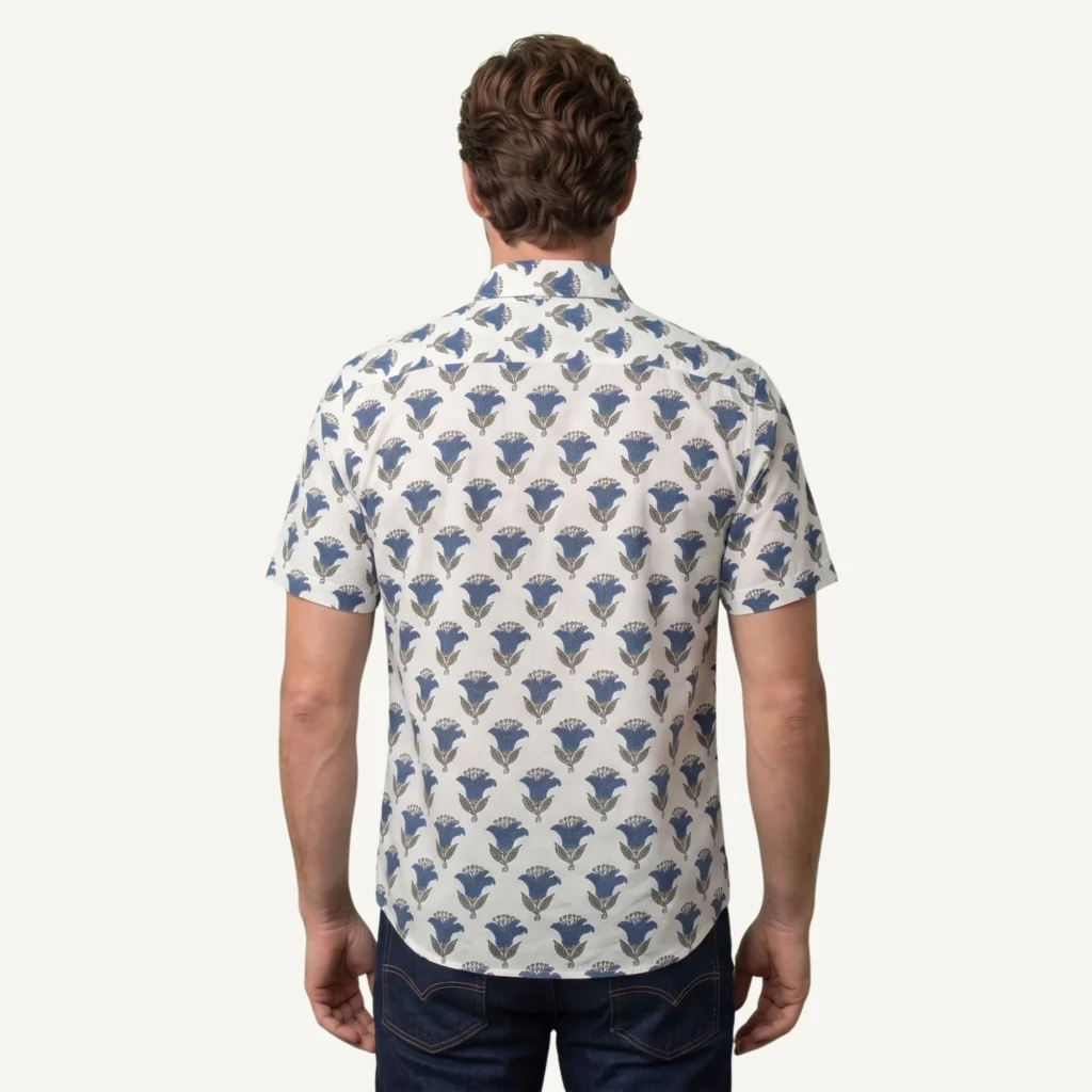 blue shirt for men back pose