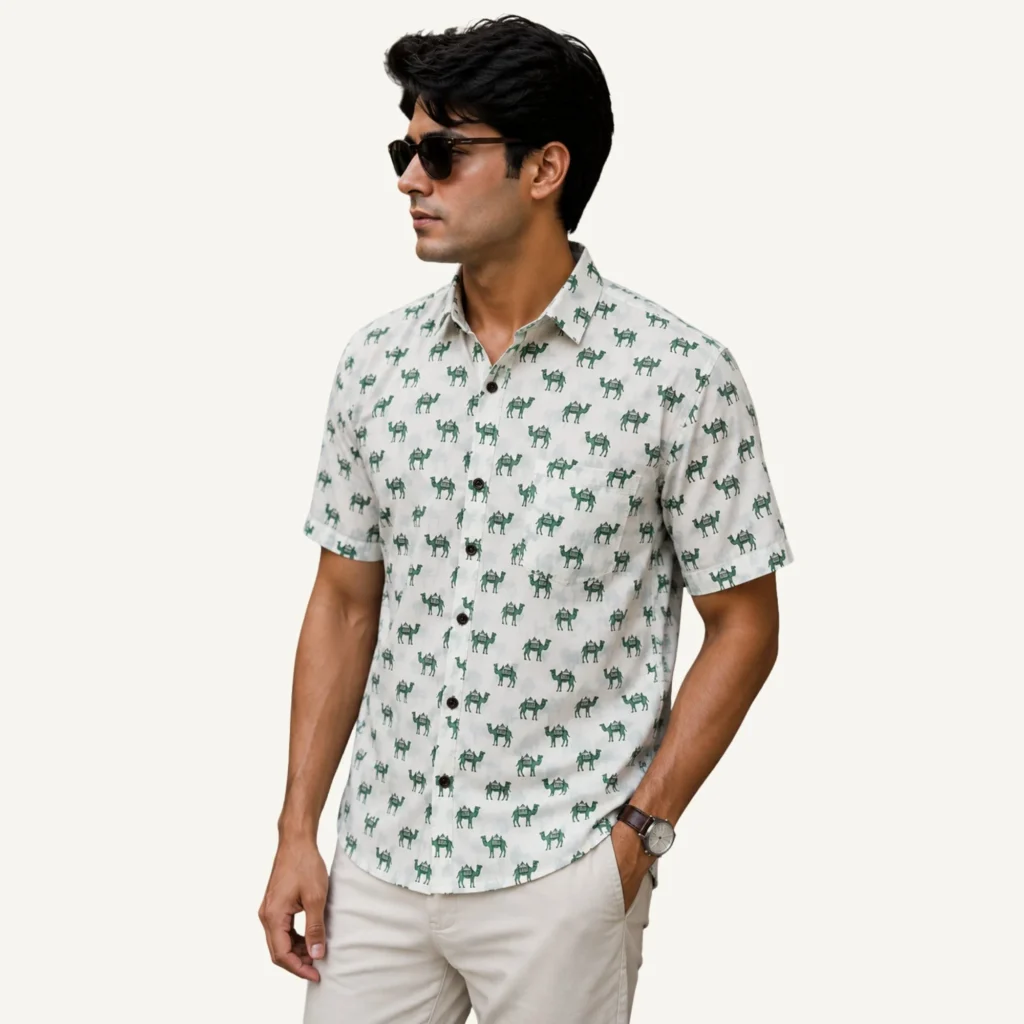 camel printed shirt for men jaipuri printed