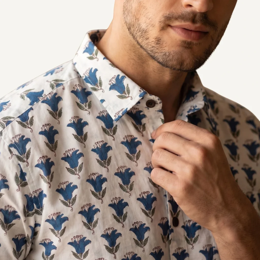 cotton shirt for men printed blue color branded