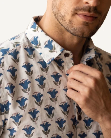 cotton shirt for men printed blue color branded