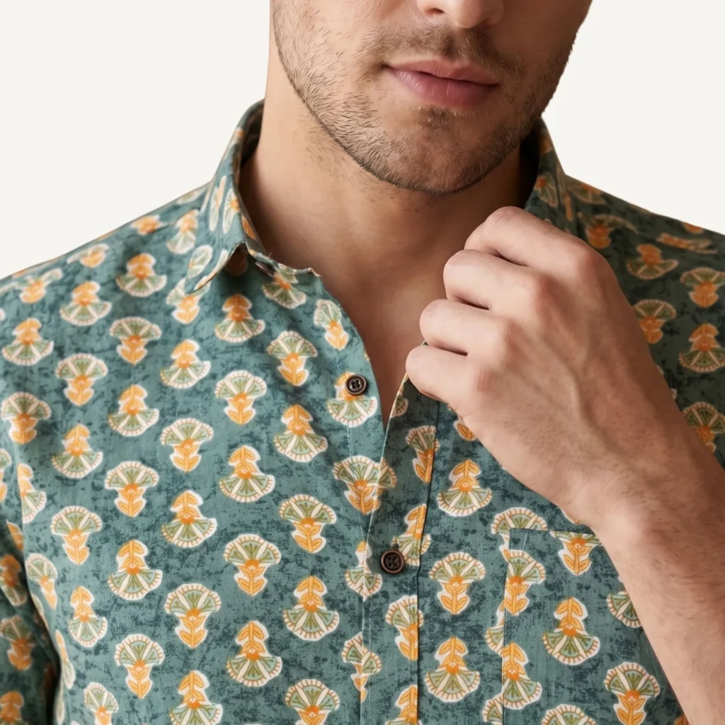 cotton shirt for men printed stylish buy online green color