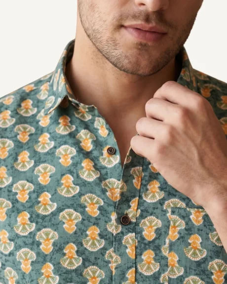 cotton shirt for men printed stylish buy online green color