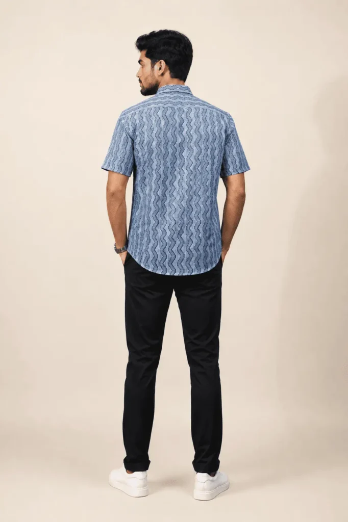 Premium Blue Geometric Print Cotton Half Sleeve Shirt for Men | Regular Fit Casual Shirt by The Classicot