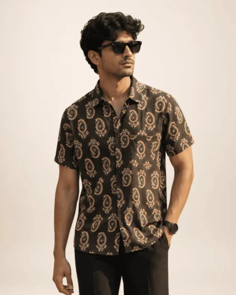 cotton shirt for men printed olive paisley casual office party wear