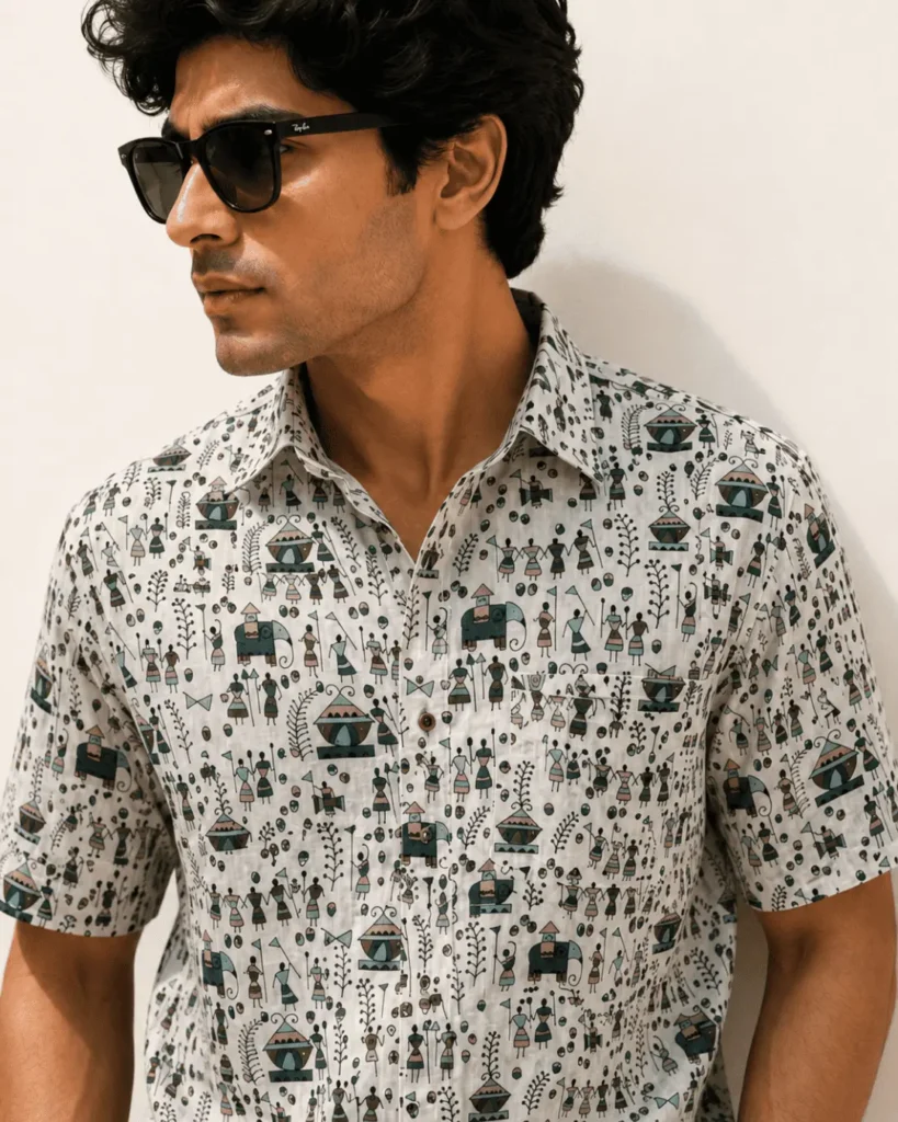 Cotton shirt for men printed gift for men boys warli art premium cotton monsoon shirt