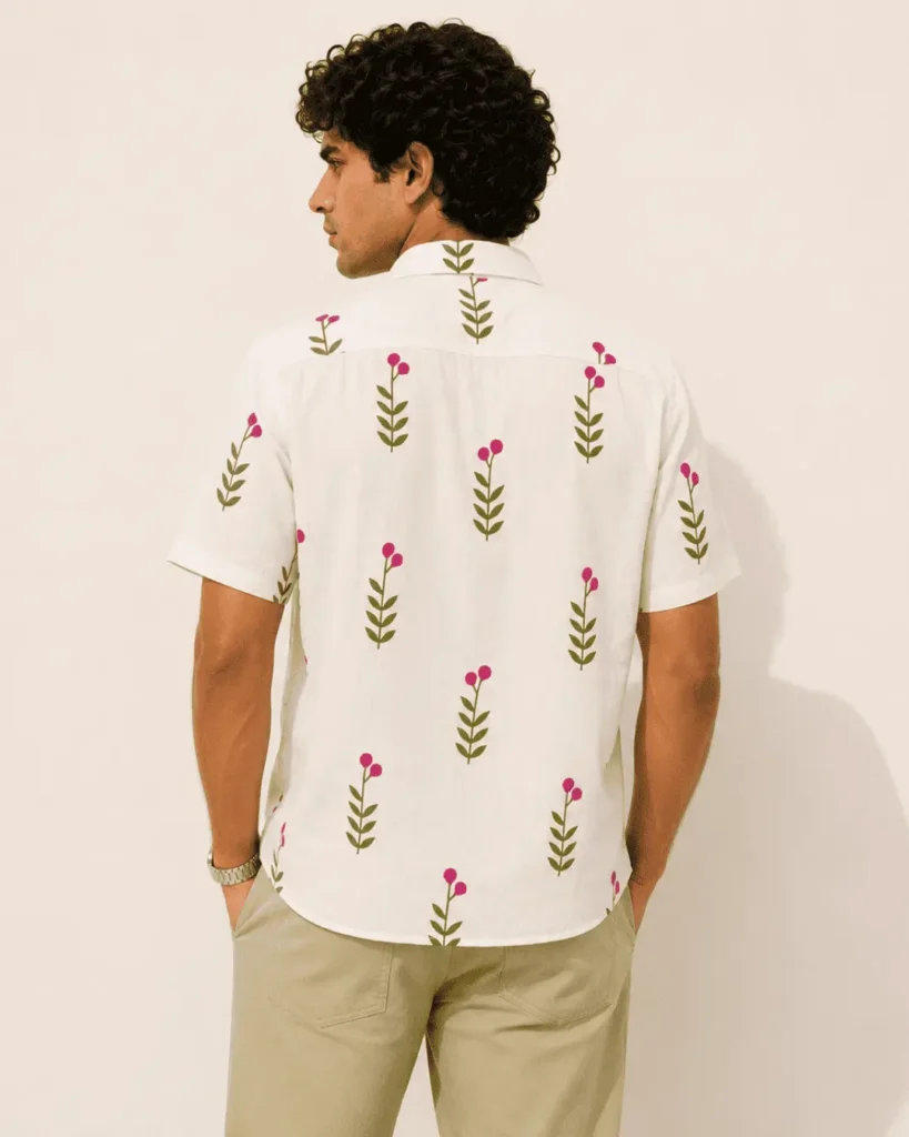 Premium Ivory Floral Print Cotton Half Sleeve Shirt for Men | floral minimal printed artistic cotton shirt for men | Breathable Casual Cotton Shirt by The Classicot
