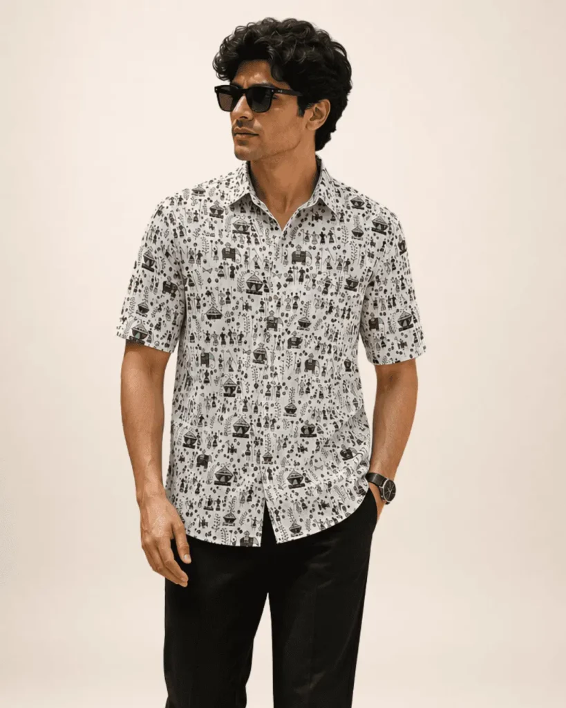 Cotton shirt for men printed gift for men boys warli art premium cotton monsoon shirt