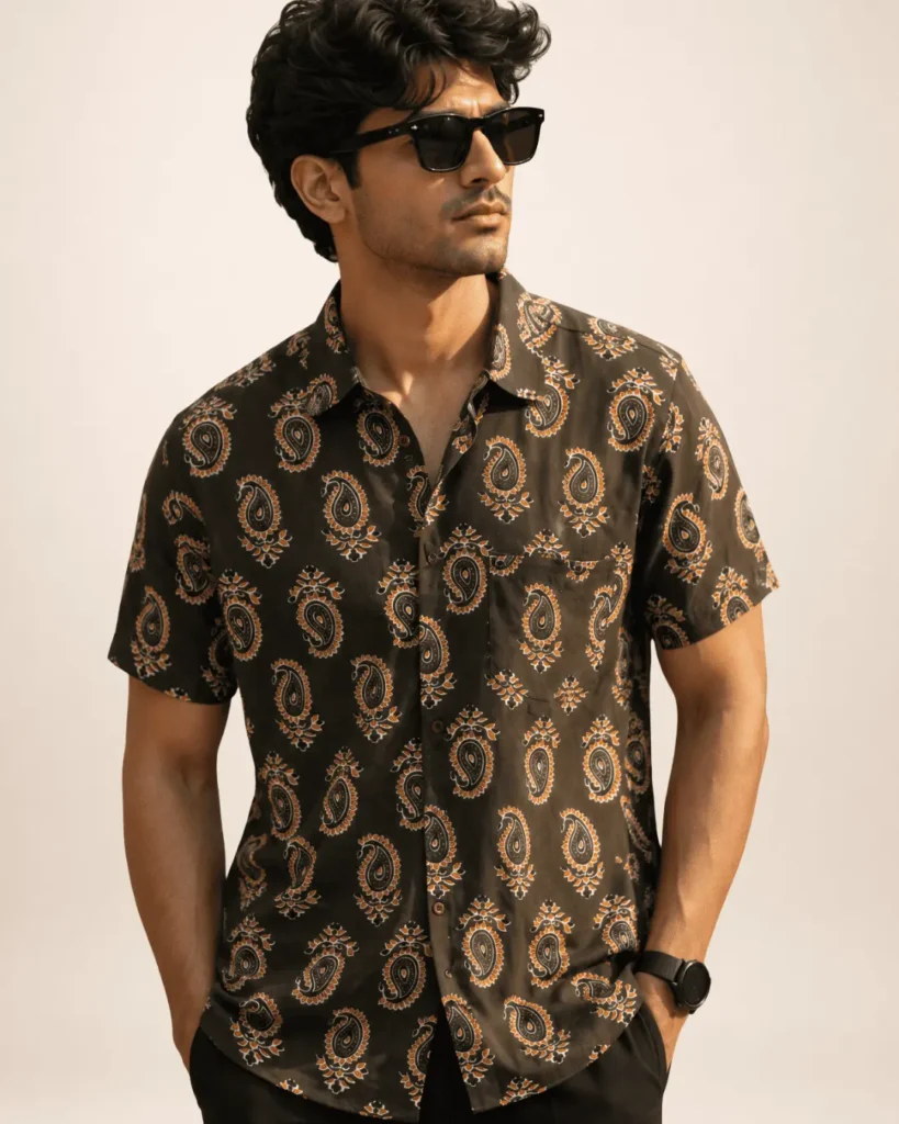 cotton shirt for men printed olive paisley casual office party wear