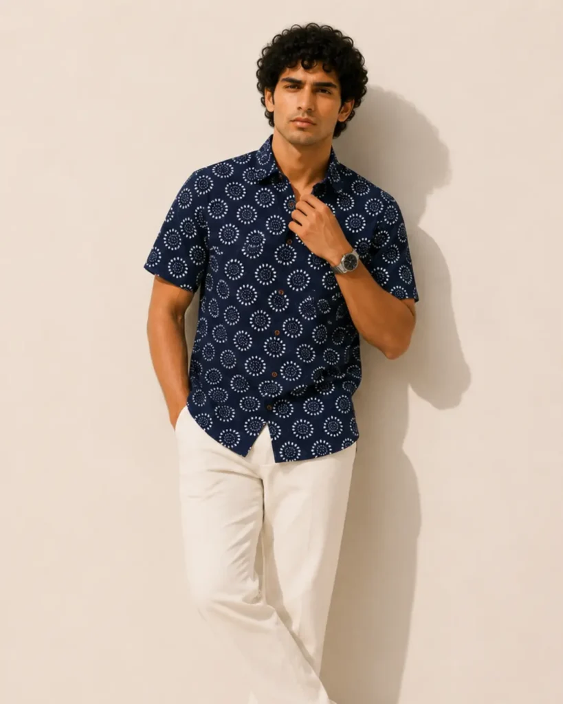 blue printed shirt for men cotton half sleeves jaipuri printed shirt for men half sleeves | the classicot cotton shirt for men half sleeves jaipuri printed