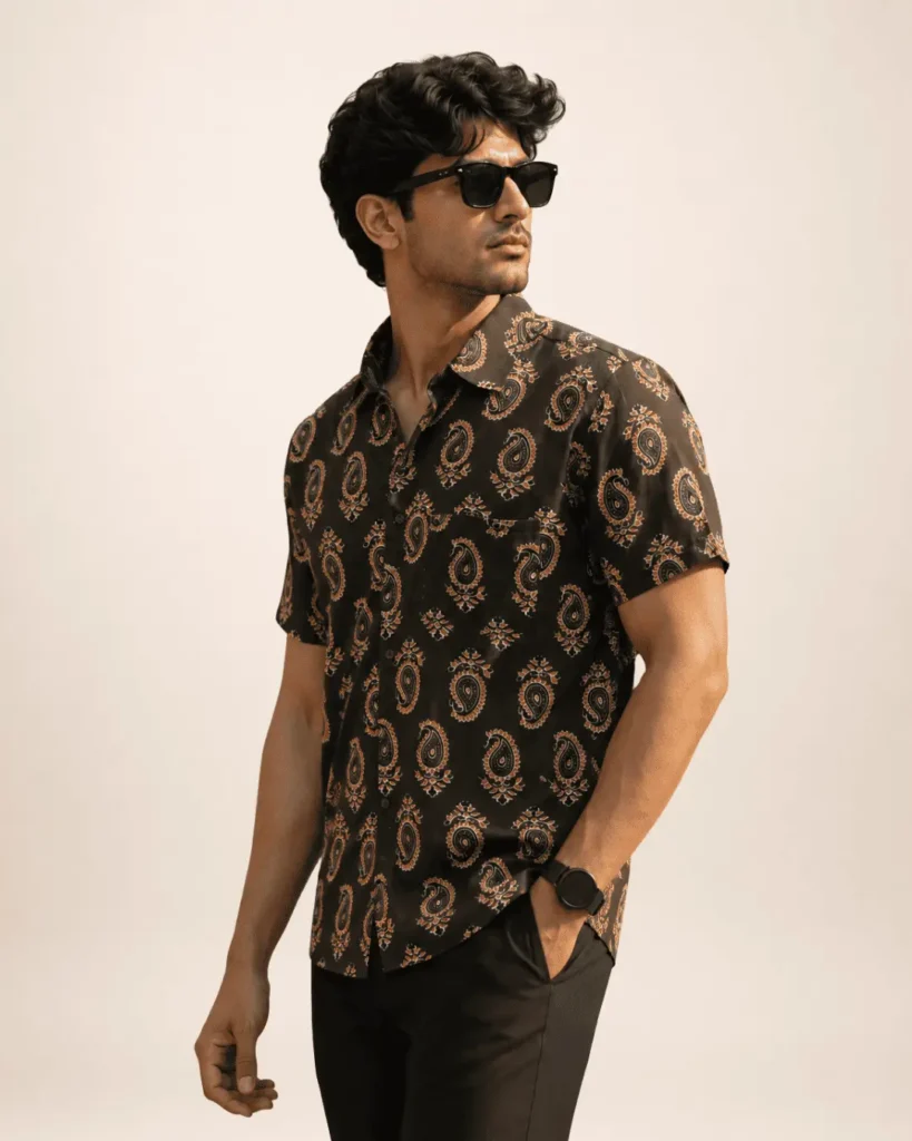 cotton shirt for men printed olive paisley casual office party wear
