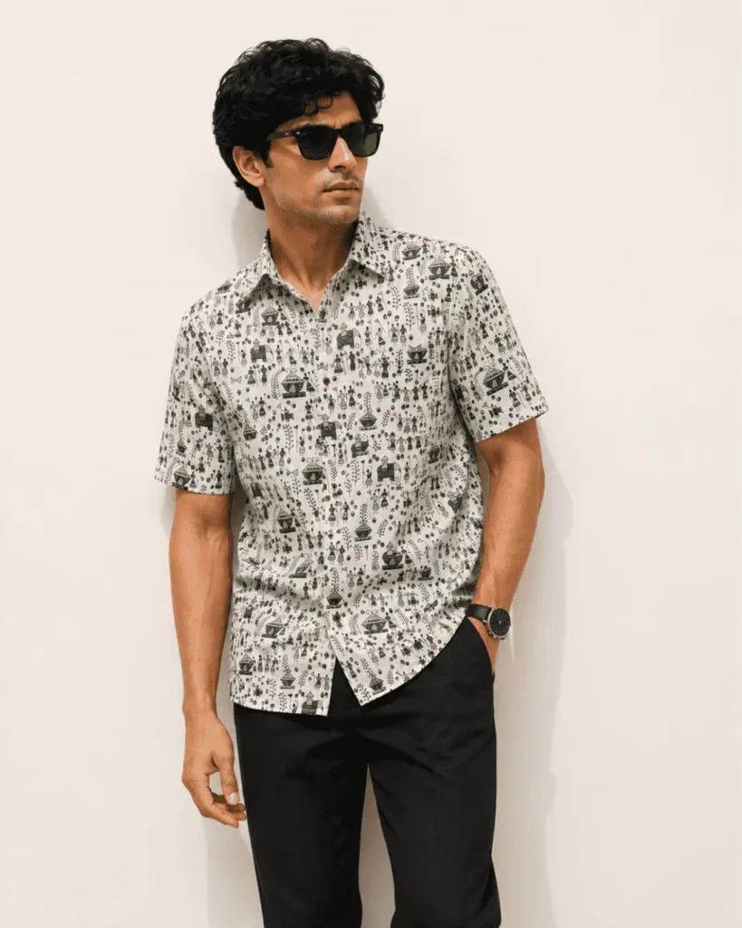 Cotton shirt for men printed gift for men boys warli art premium cotton monsoon shirt