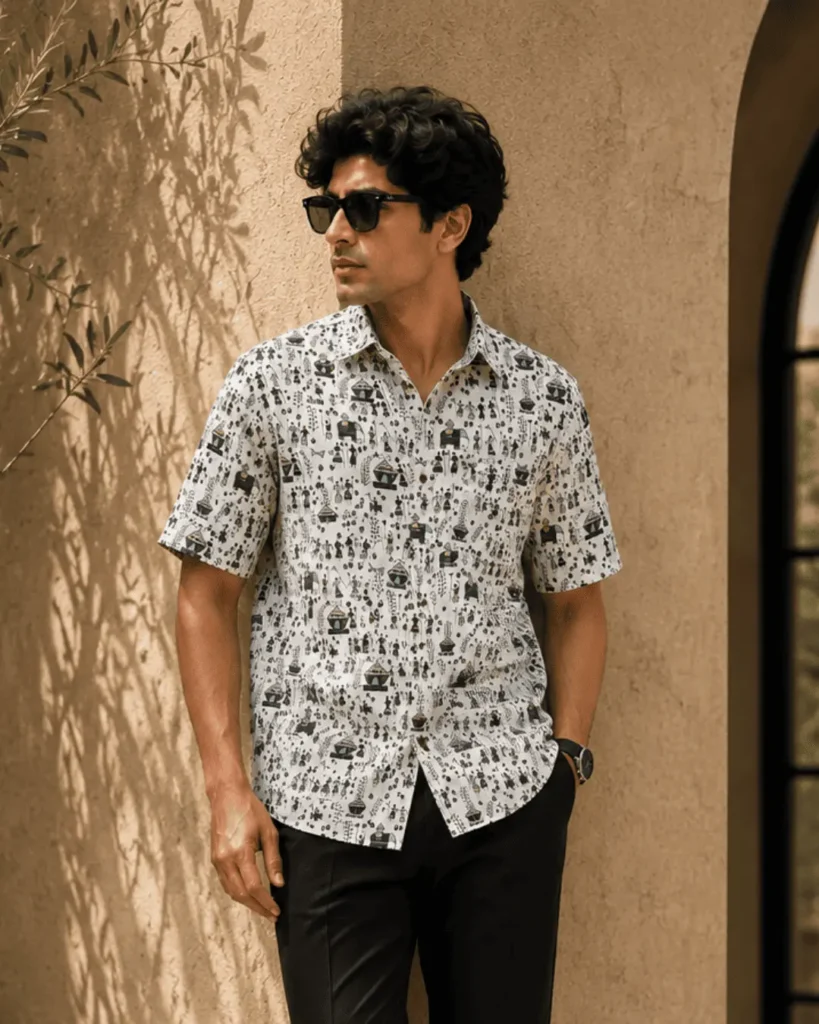 Cotton shirt for men printed gift for men boys warli art premium cotton monsoon shirt