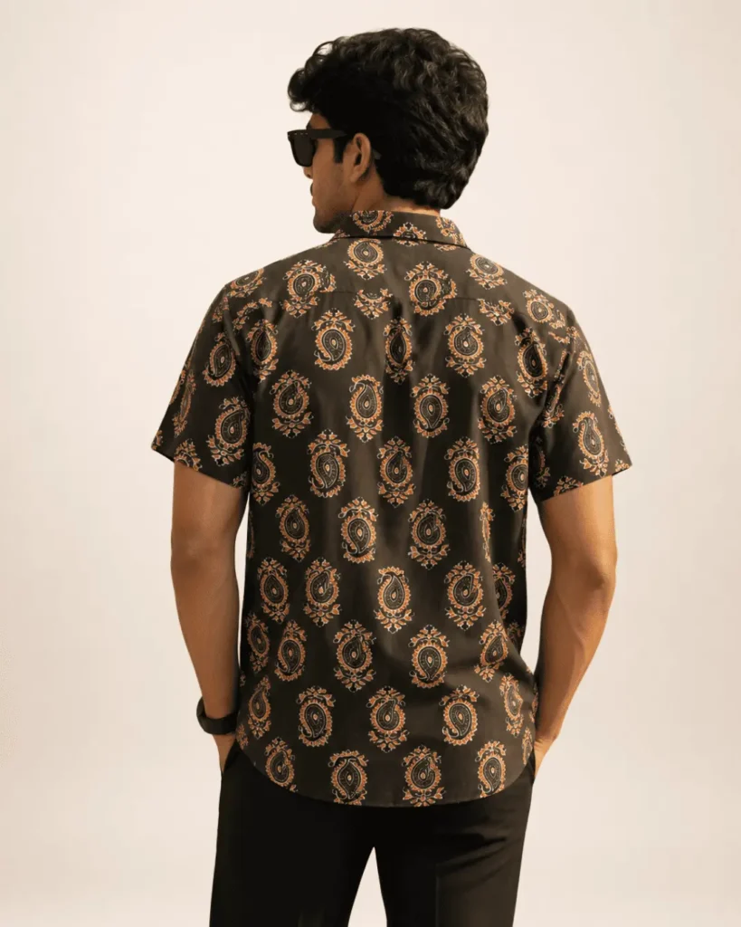 cotton shirt for men printed olive paisley casual office party wear