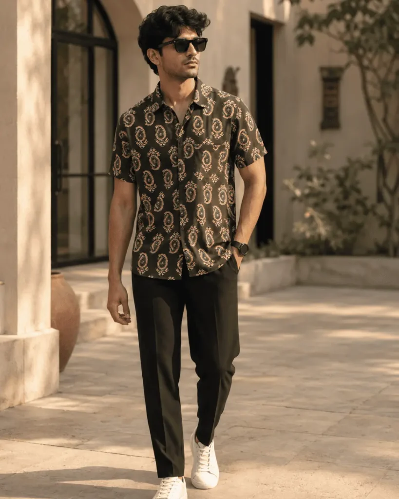 cotton shirt for men printed olive paisley casual office party wear