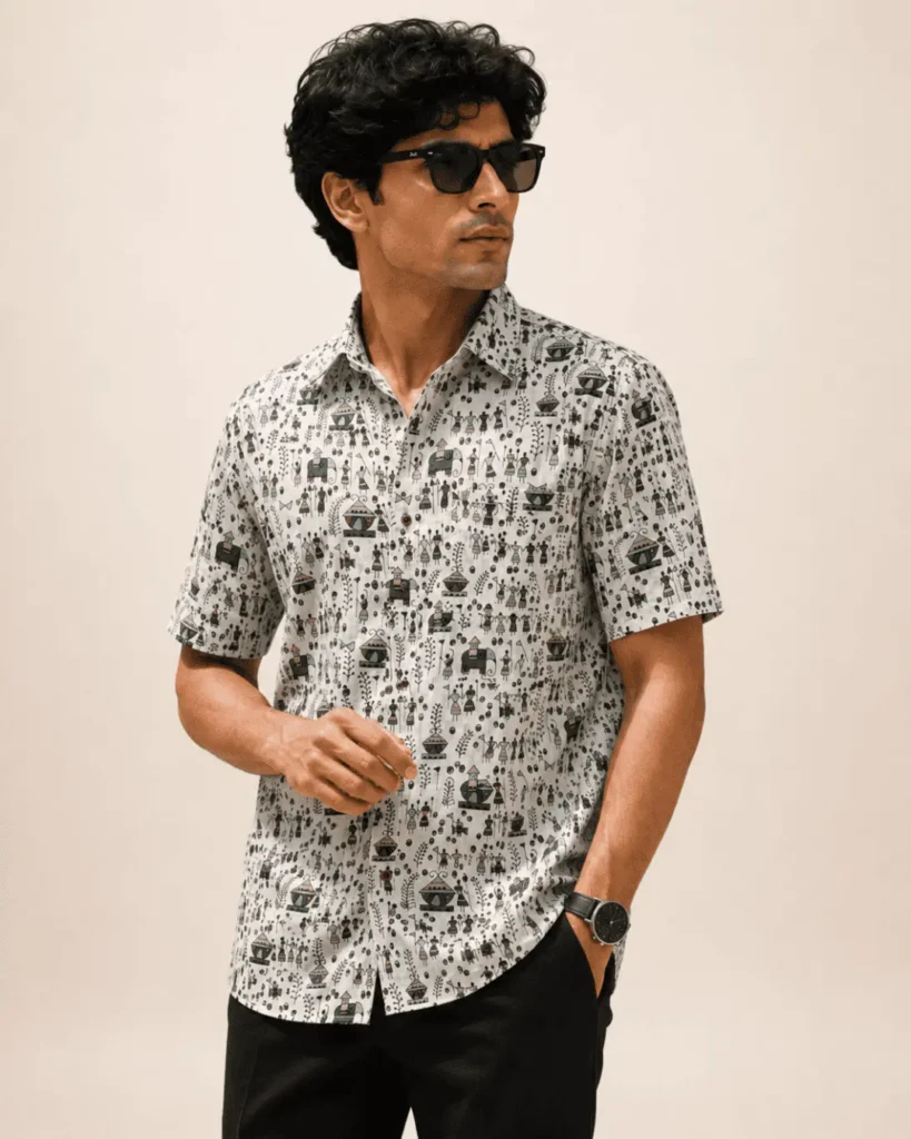 Cotton shirt for men printed gift for men boys warli art premium cotton monsoon shirt