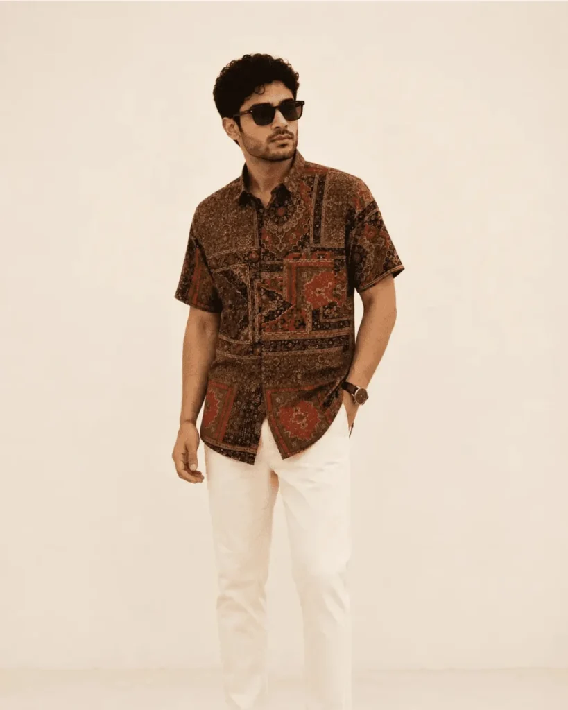 Premium Brown Paisley Print Cotton Half Sleeve Shirt for Men | Persian Patchwork Casual Cotton Shirt by The Classicot