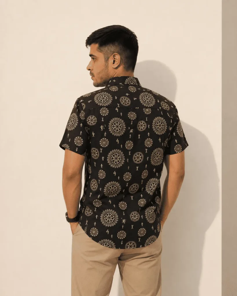 Premium Brown Warli Print Cotton Half Sleeve Shirt for Men | Heritage Printed Casual Cotton Shirt by The Classicot